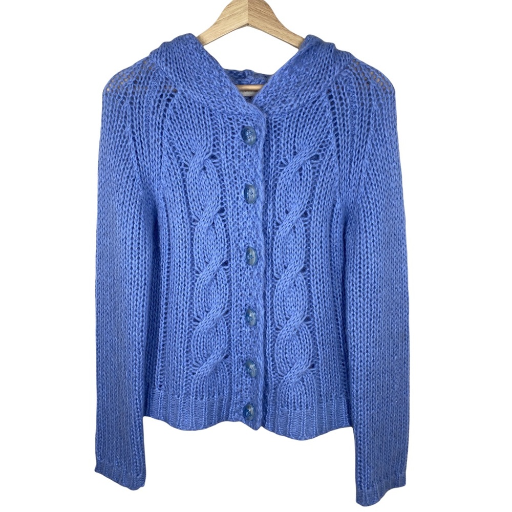 Anthropologie Sleeping On Snow Blue Mohair Blend Knit Button Front Sweater